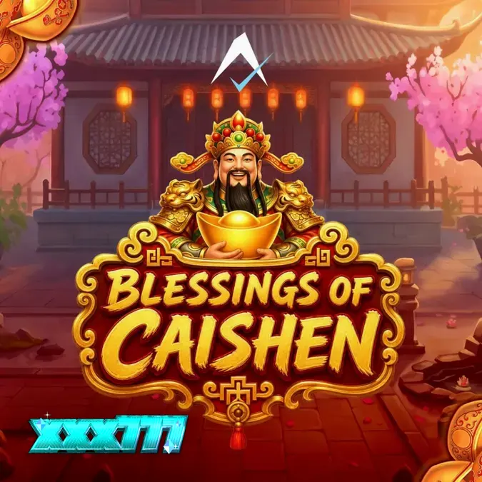 Tampilan visual slot Blessings of Caishen dengan simbol naga dan wild pengali
